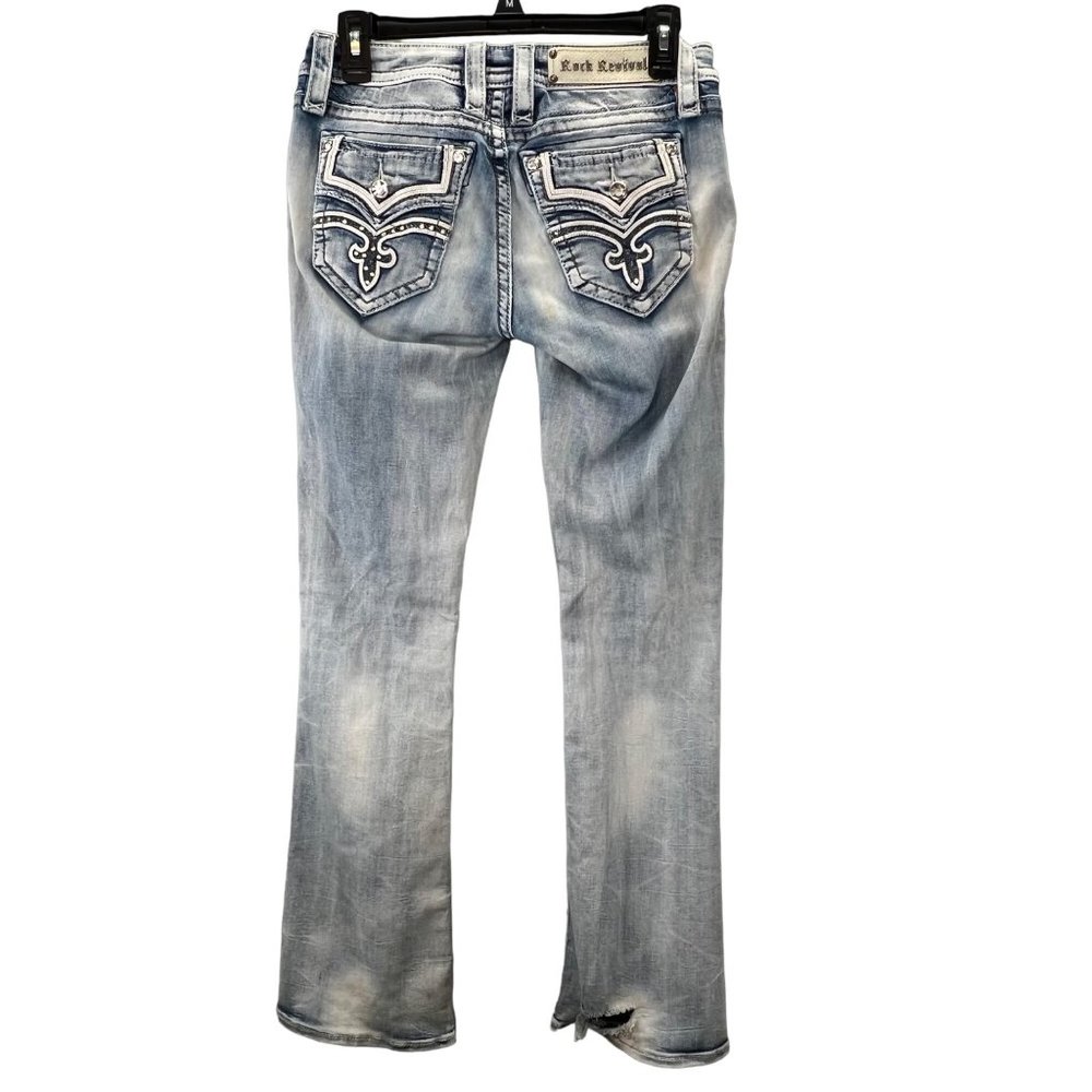 Rock Revival Raven Boot Cut Jeans size 26 Faded Distressed Fleur De Lis Pocket